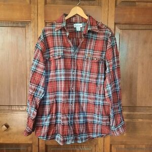 Carhartt Heavyweight Flannel Plaid Work Shirt Red Gray Cotton S198 Size XL